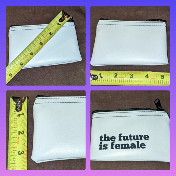 5/$25 zipper change purse, white w black quote on it "the future is female" new - Picture 3 of 4